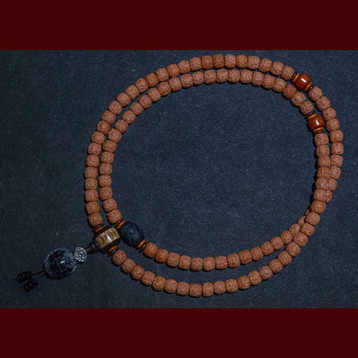 Bracelet tibétain en 108 perles de Mala Rudraksha Bodhi Seed Zodiac chinois Bouddha natal Richesse Charm