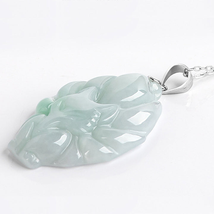 Collier pendentif en jade naturel Buddha Stones un renard à neuf queues et symbole de prospérité, chaîne en acier titane. - image 6