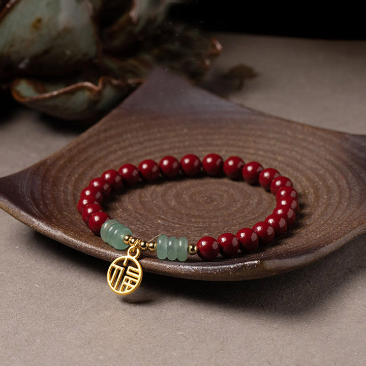 Bracelet porte-bonheur en aventurine verte et cinabre de Buddha Stones