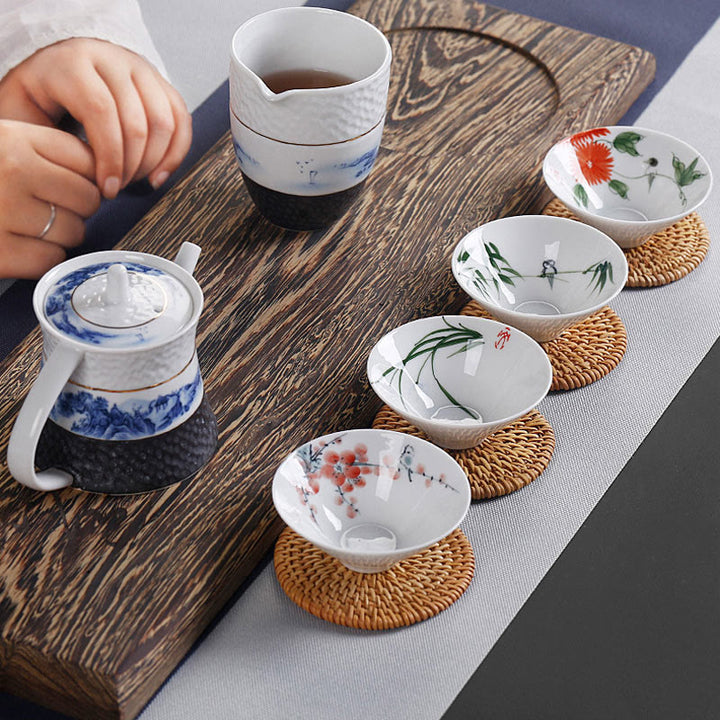 Buddha Stones Vintage Prune Orchidée Bambou Chrysanthème Lotus Koi Poisson Tasse à Thé en Céramique Tasses à Thé Kung Fu
