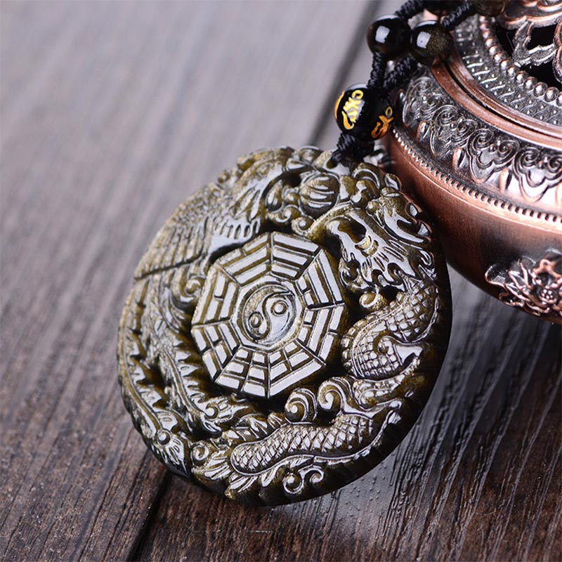 Collier avec pendentif en obsidienne dorée et Buddha Stones