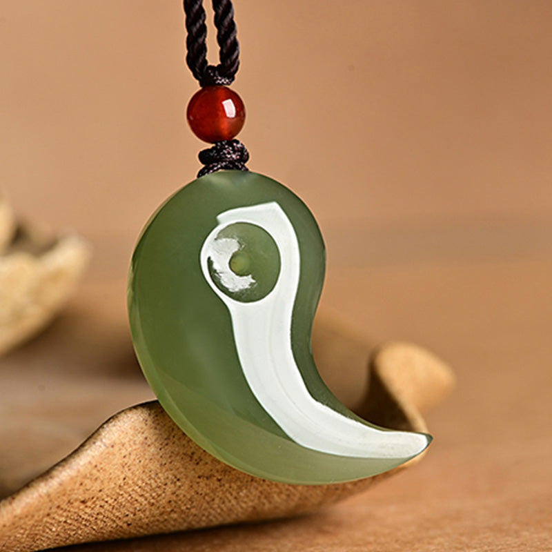 Collier pendentif en corde de protection en jade blanc et jade cyan Yin Yang - image 3