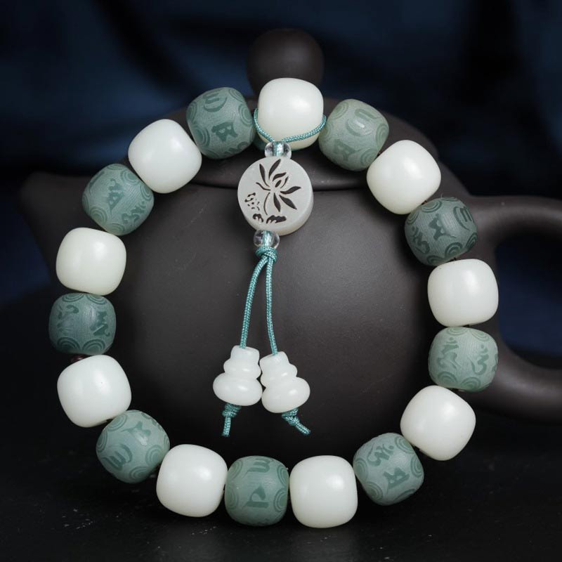 Bracelet de protection Bodhi Six Vrais Mots en Buddha Stones Blanc