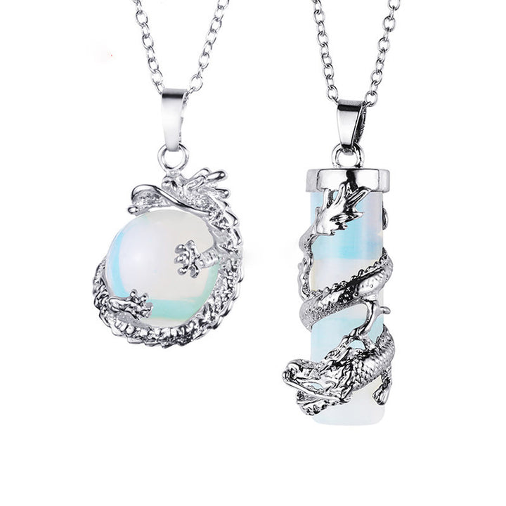 Buddha Stones pendentif couple en pierres précieuses rondes enveloppées de dragon en 2 pièces