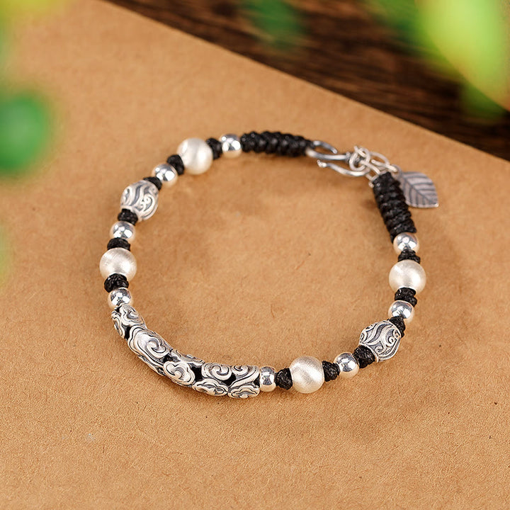Bracelet en fil de richesse en argent sterling 999 fait main en cuivre et Buddha Stones du Tibet