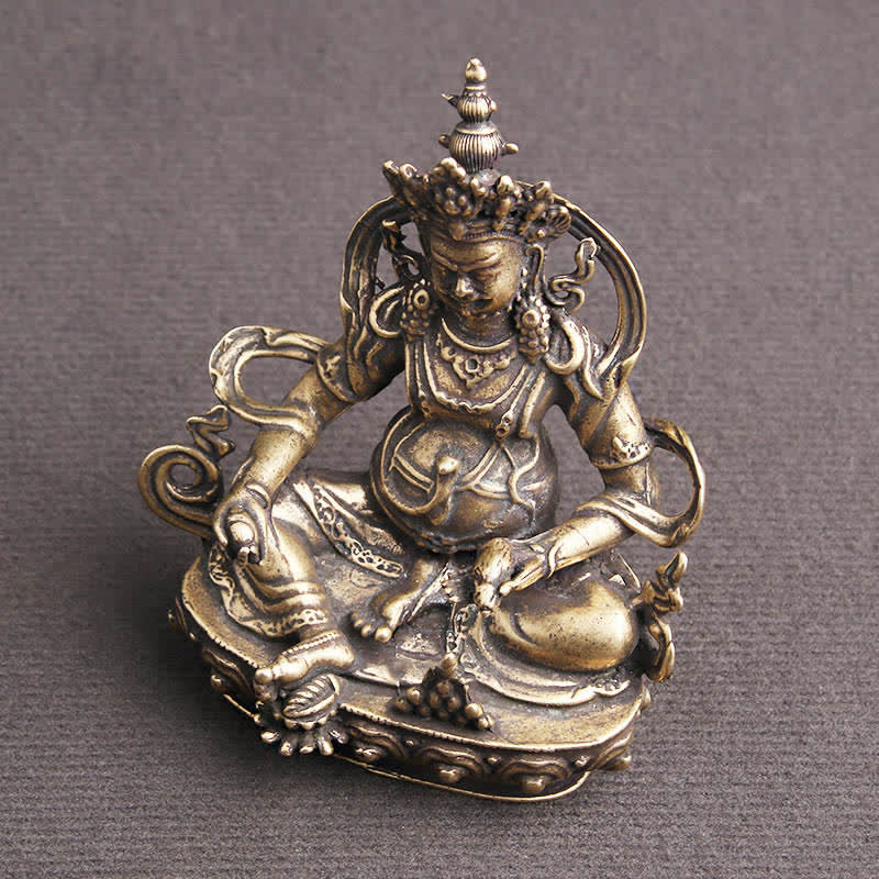 Buddha Stones Jaune Jambhala Bodhisattva Figurine Sérénité Statue en Cuivre Décoration