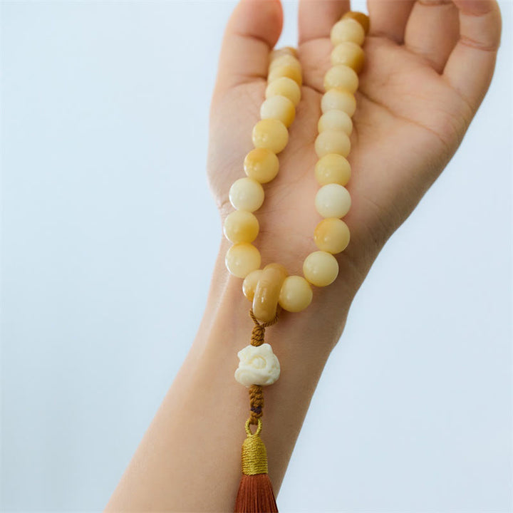 Buddha Stones Graine de Bodhi Naturelle Fruit d'Ivoire Lion Dansant Charme Harmonie Gland Poignet Mala