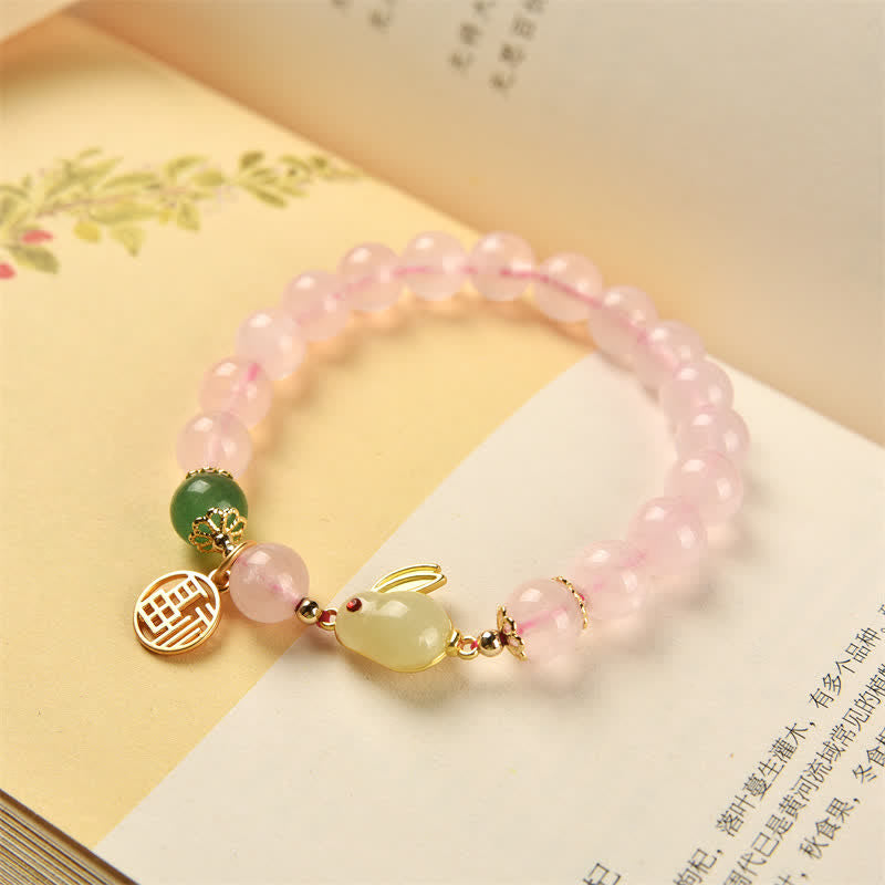 Bracelet de bonheur et d'amour en cristal rose naturel d'agate verte de l'année du lapin