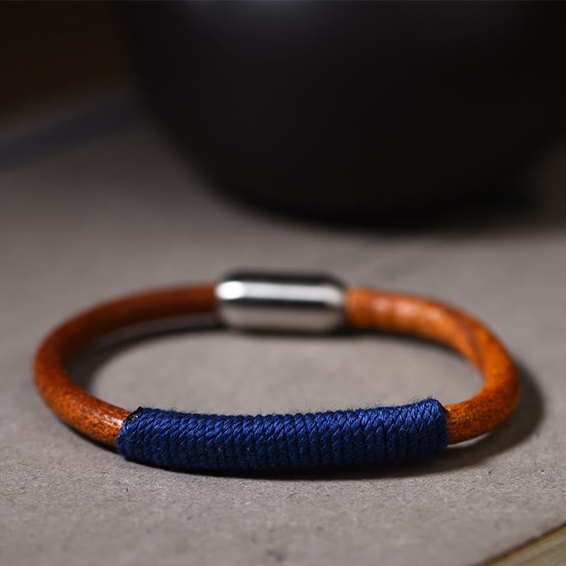 Bracelet en cuir tibétain fait main avec Buddha Stones et boucle porte-bonheur en forme de cinq éléments - Bleu (Eau) - 19 cm - image 9