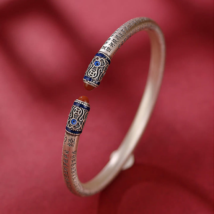 Bracelet de protection en agate rouge gravée du Sutra du cœur en argent sterling 999 de Buddha Stones - image 3