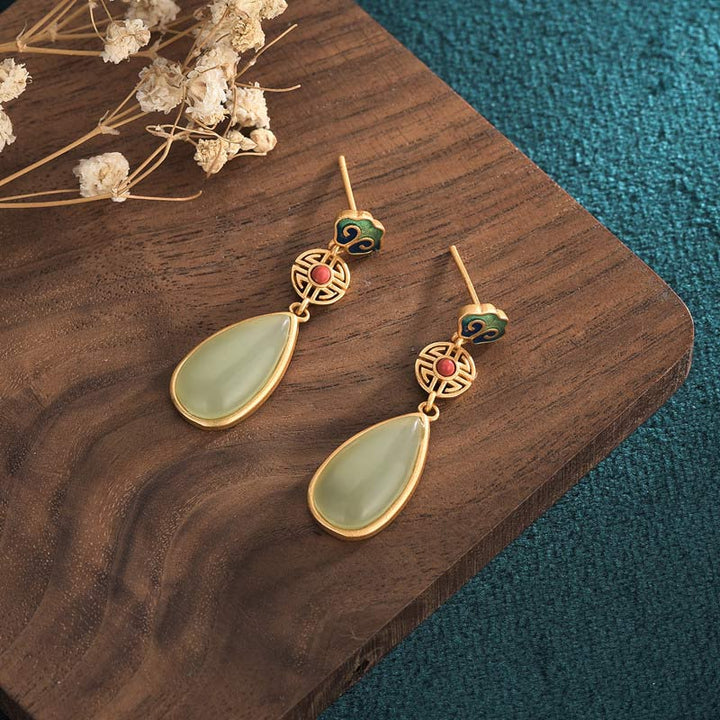 Boucles d'oreilles Buddha Stones FengShui Jade Double Happiness Fortune
