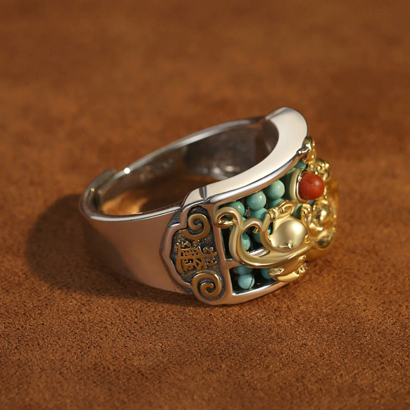 Bague de protection en argent sterling 925 Buddha Stones et agate rouge turquoise PiXiu Abacus - image 10