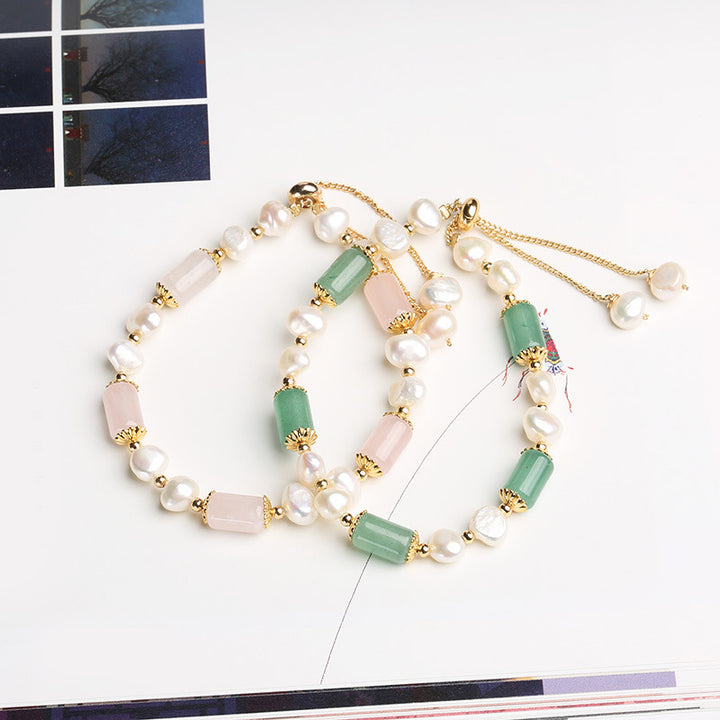 Bracelet porte-bonheur en perles d'aventurine verte et cristal rose avec Buddha Stones