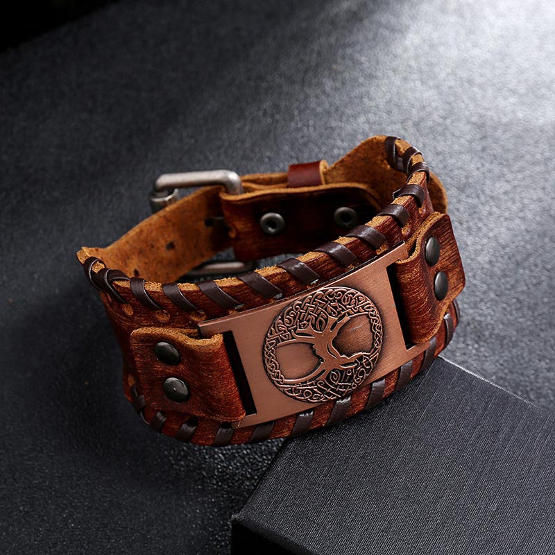 Bracelet en cuir avec Buddha Stones et arbre de vie porte-bonheur