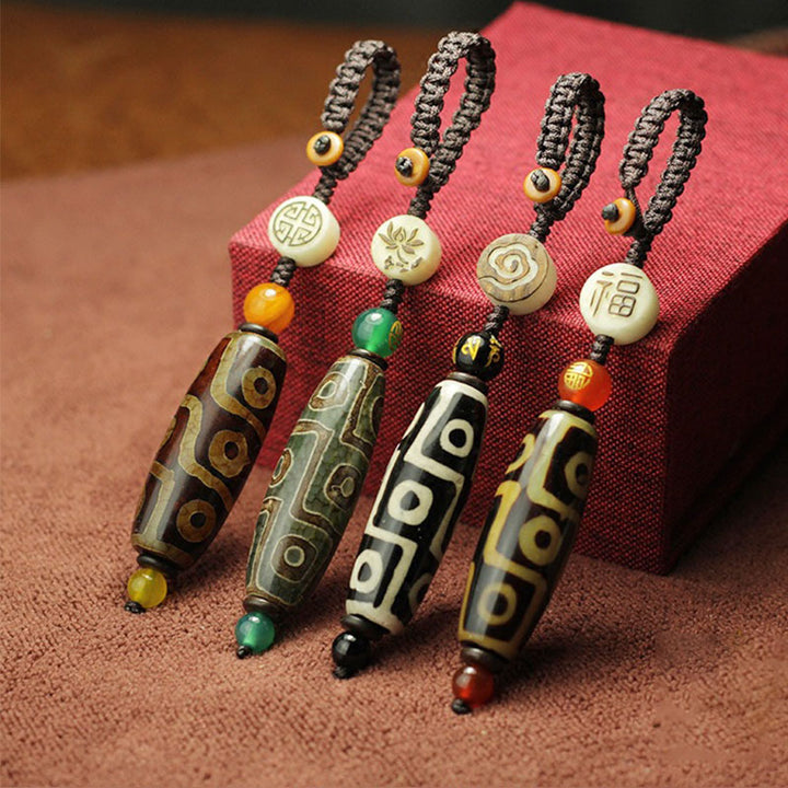 Buddha Stones Perle Dzi tibétaine à neuf yeux Décoration de richesse