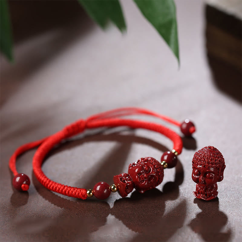 Bracelet en cordon avec amulette de bénédiction en cinabre et Buddha Stones du zodiaque chinois