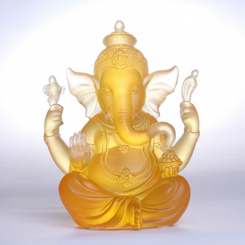 Buddha Stones faites à la main Ganesh Ganpati Figurine d'éléphant Liuli Pièce d'art en cristal Statue de protection Décoration de la maison - Ganesh couleur ambre 11,5*9*14,5 cm - image 0