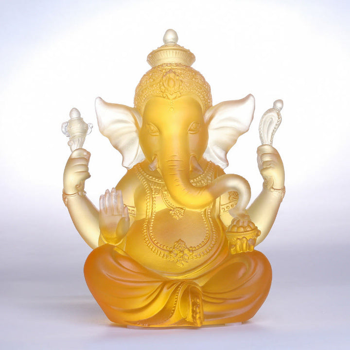 Buddha Stones faites à la main Ganesh Ganpati Figurine d'éléphant Liuli Pièce d'art en cristal Statue de protection Décoration de la maison - Ganesh couleur ambre 11,5*9*14,5 cm - image 0