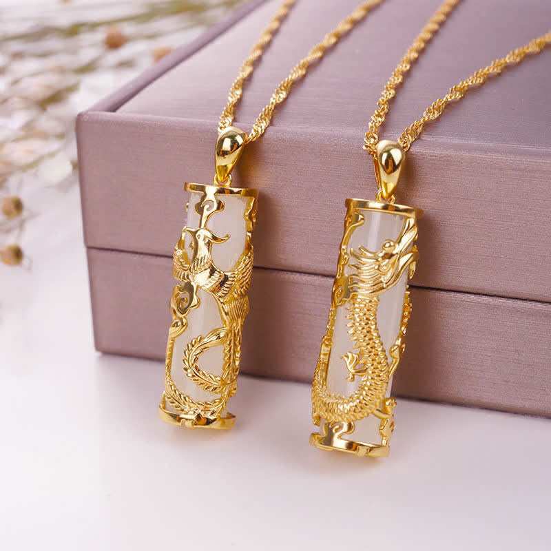 Collier pendentif en cuivre avec Buddha Stones , dragon, phénix, bénédiction et harmonie - image 2