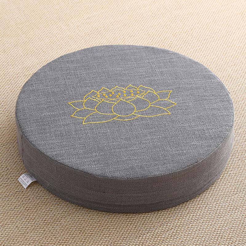 Coussin de siège de méditation en coton et lin avec broderie de Buddha Stones et de lotus - Doux - 40 cm x 10 cm - Gris sombre - image 5