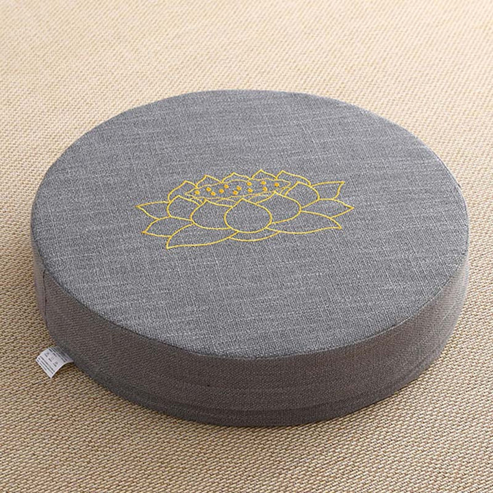 Coussin de siège de méditation en coton et lin avec broderie de Buddha Stones et de lotus - Doux - 40 cm x 10 cm - Gris sombre - image 5