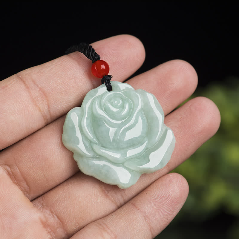 Collier pendentif en jade à motif de lotus Buddha Stones et pendentif en forme de chaîne pour l'abondance et la prospérité