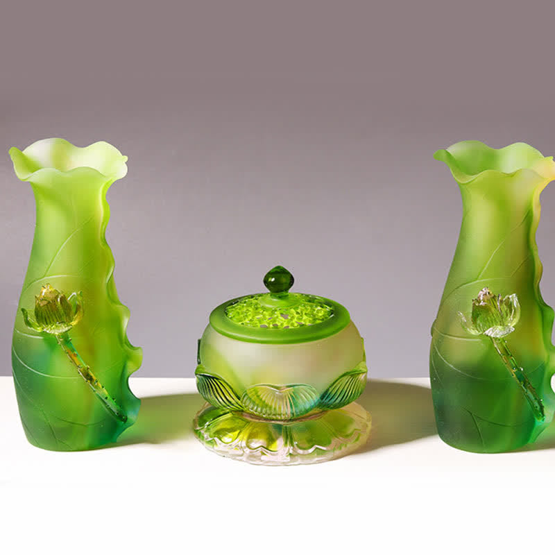 Pièce d'art en cristal Liuli faite à la main en forme de lotus Feng Shui pour la maison ou le bureau