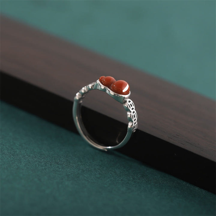 Bague d'acceptation de soi en argent sterling 925 avec Buddha Stones et agate rouge - image 2