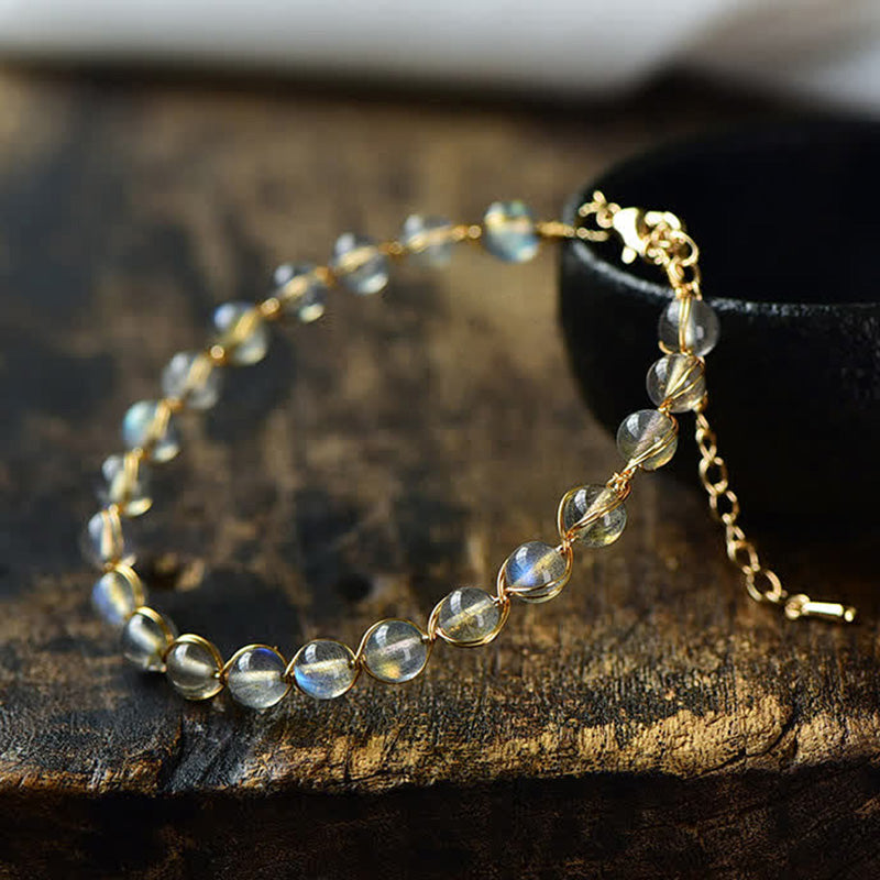 Bracelet de guérison positif en pierre de lune naturelle plaqué or 14 carats de Buddha Stones - Pierre de lune (Tour de poignet : 15-17 cm) - image 0