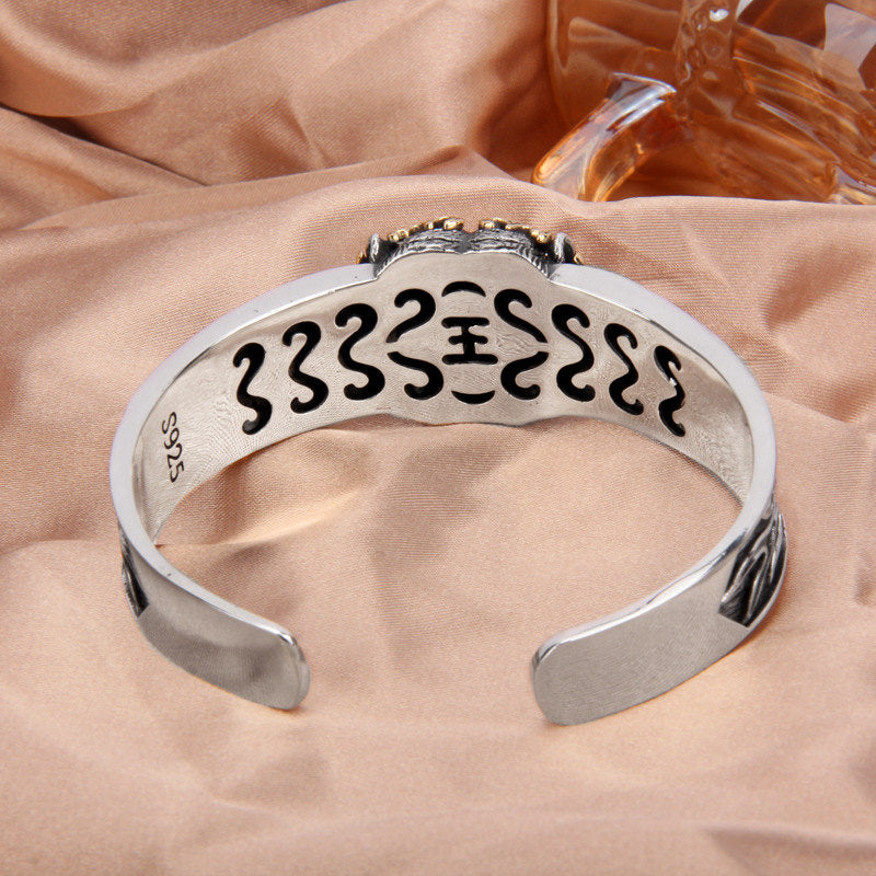 Bracelet jonc en argent sterling 925 Buddha Stones et signe du zodiaque chinois, tigre, éloigne les mauvais esprits