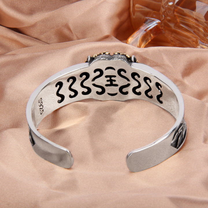 Bracelet jonc en argent sterling 925 Buddha Stones et signe du zodiaque chinois, tigre, éloigne les mauvais esprits