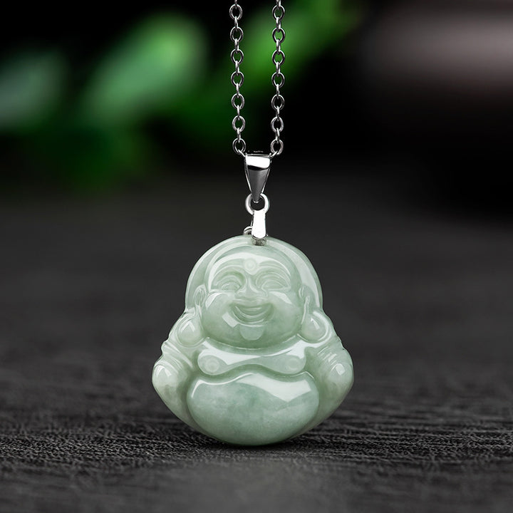 Collier Buddha Stones rieur en jade, pierre de Bouddha, avec chaîne en acier titane et pierre de Bouddha. - Jade - image 0