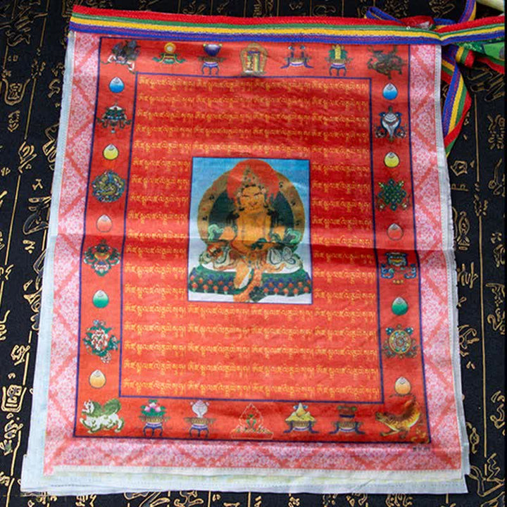 Buddha Stones Drapeau de prière extérieur tibétain à cinq couleurs représentant le Bouddha du Cheval de Vent et Tara, symbole de guérison et de bon augure - image 9