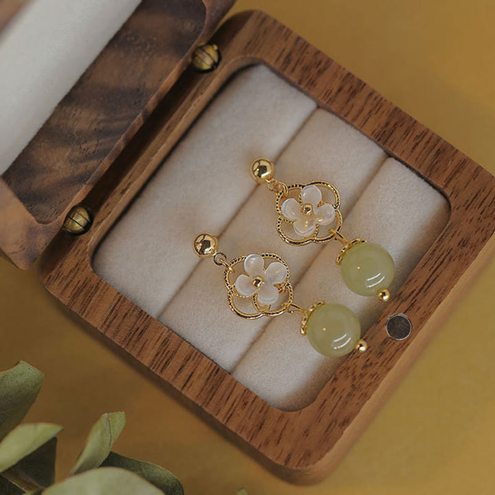Boucles d'oreilles pendantes en jade et pierre de Tridacna Buddha Stones