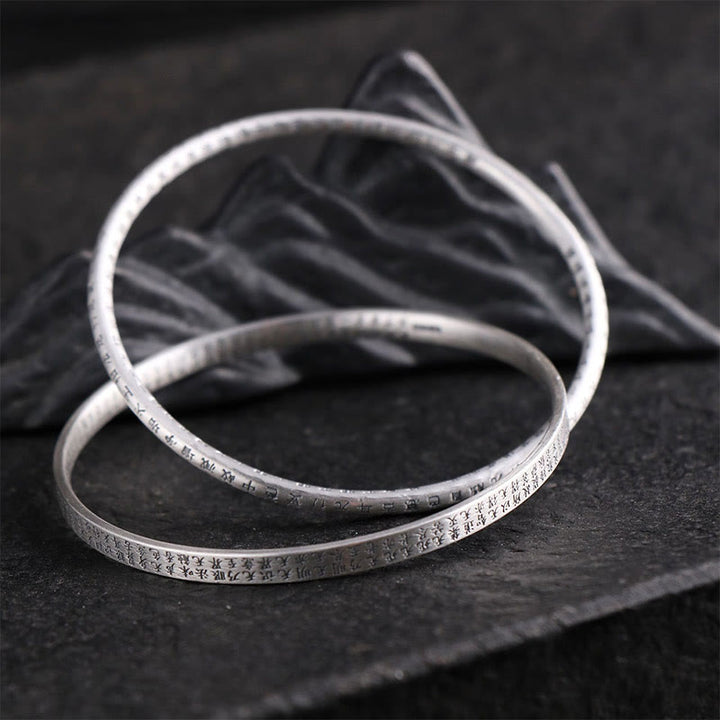 Bracelet de protection sculpté en argent sterling 999 Buddha Stones et Sutra du cœur