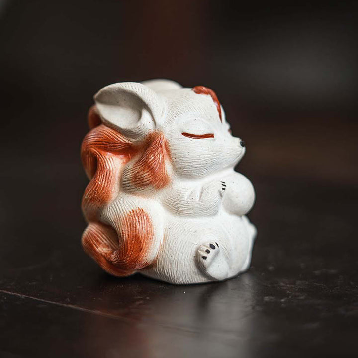Mini renard à neuf queues en argile violette, décoration de bureau porte-bonheur en Buddha Stones - image 7