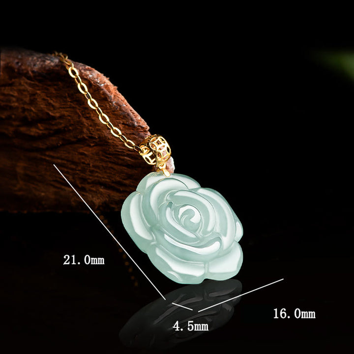 Collier pendentif porte-bonheur en jade naturel rose en argent sterling 925 et or 18 carats avec pierres de Buddha Stones