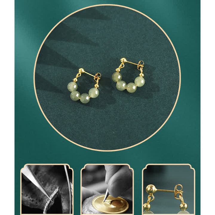 Boucles d'oreilles en argent sterling 925 avec perles d'agate rouge Hetian Jade