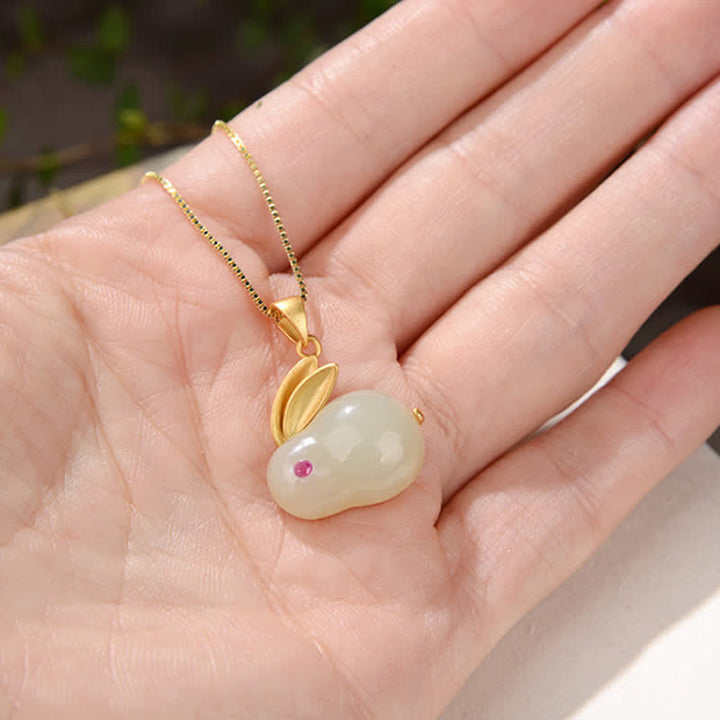 Boucles d'oreilles et collier porte-bonheur en jade Hetian en argent sterling 925 avec Buddha Stones Année du lapin