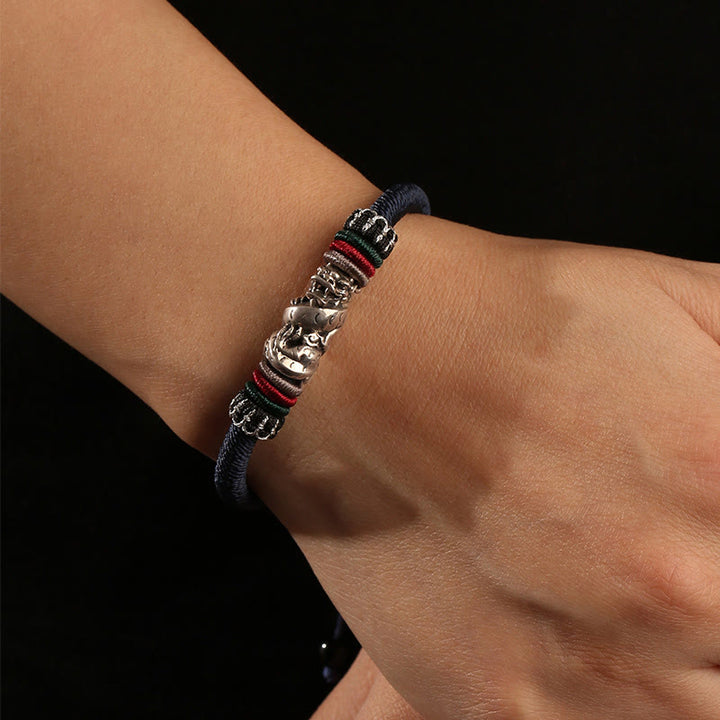 Bracelet porte-bonheur en corde fait main en argent sterling 925 de Buddha Stones Année du Dragon