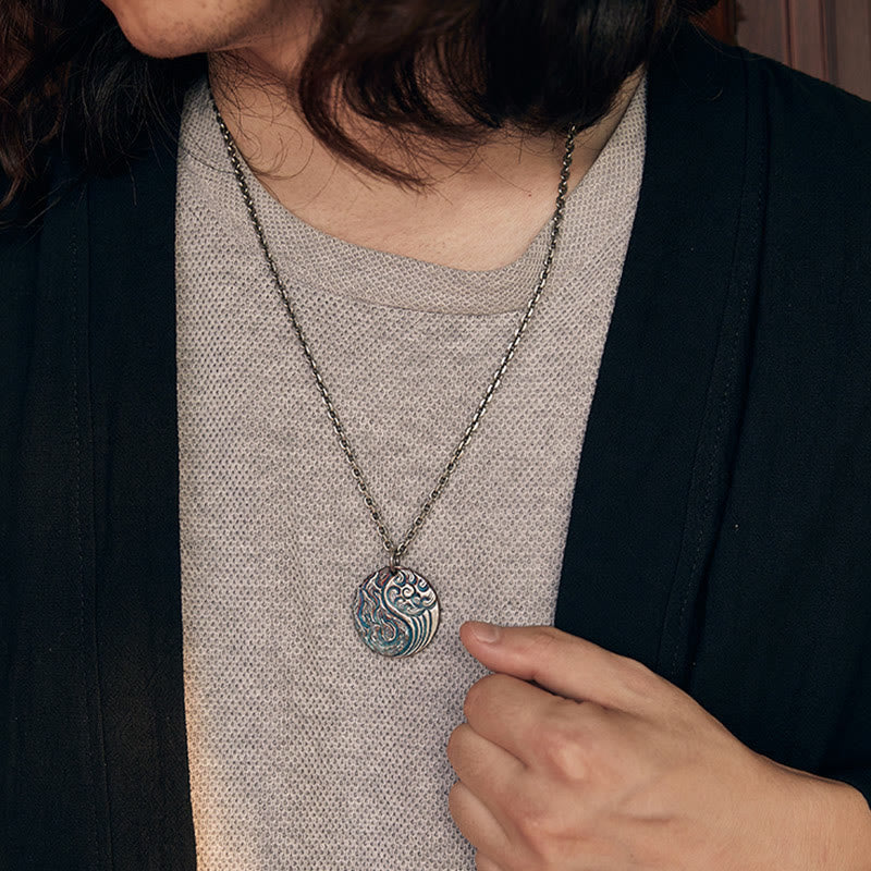 Collier pendentif équilibre Yin Yang eau et feu en argent sterling 990 avec Buddha Stones - image 9