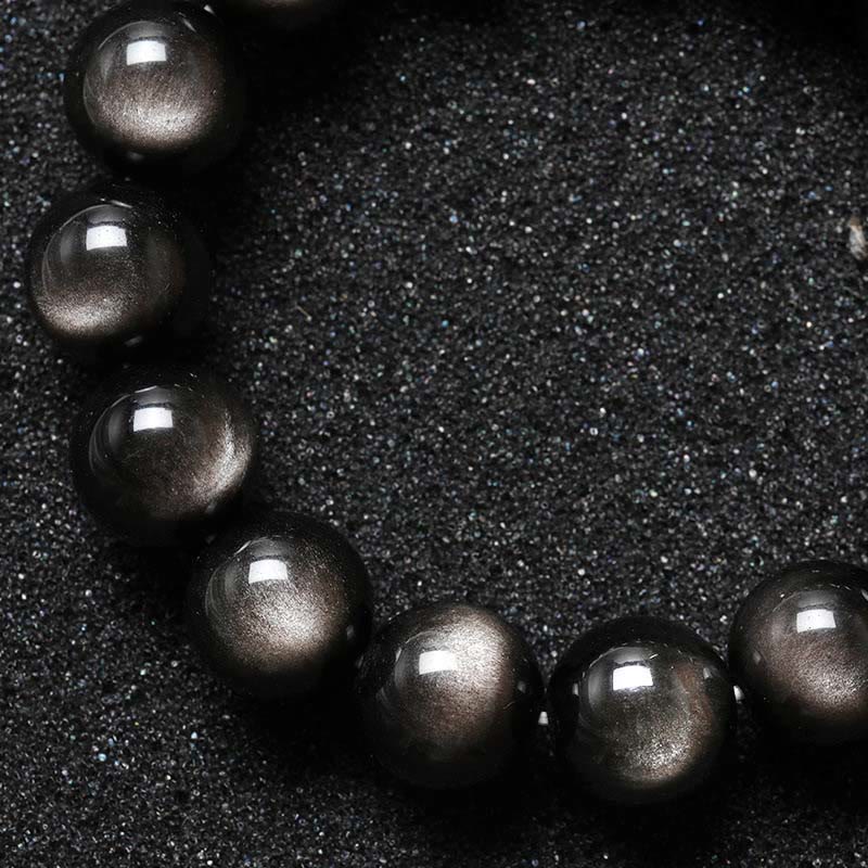 Bracelet de protection apaisant en obsidienne naturelle argentée de Buddha Stones
