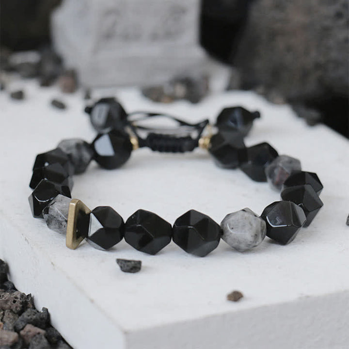 Bracelet de purification en pierre noire pailletée en obsidienne noire