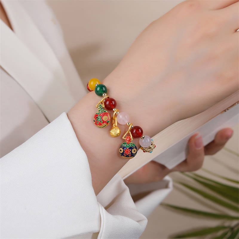 Bracelet de réussite en cristal d'agate Buddha Stones et famille de bêtes avaleuses d'or