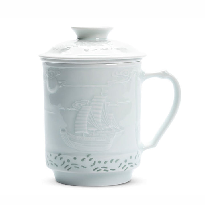 Buddha Stones Jingdezhen Linglong Porcelaine Auspicieux Dragon Phoenix Bateau Voile Douce Tasse à Thé en Céramique Tasses à Thé de Bureau 420 ml