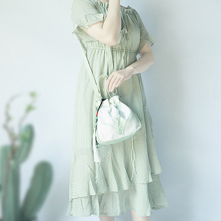 Sac à main en toile brodé à la main avec Buddha Stones et fleurs