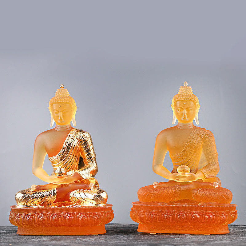 Buddha Stones Figurine de Bouddha faite à la main Pièce d'art Liuli Statue de sérénité Décoration d'offrande pour la maison