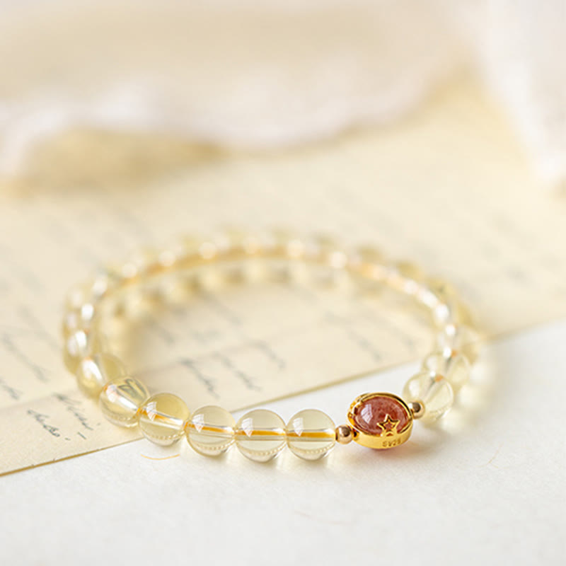 Bracelet de protection étoile en quartz rutile doré et quartz fraise Buddha Stones