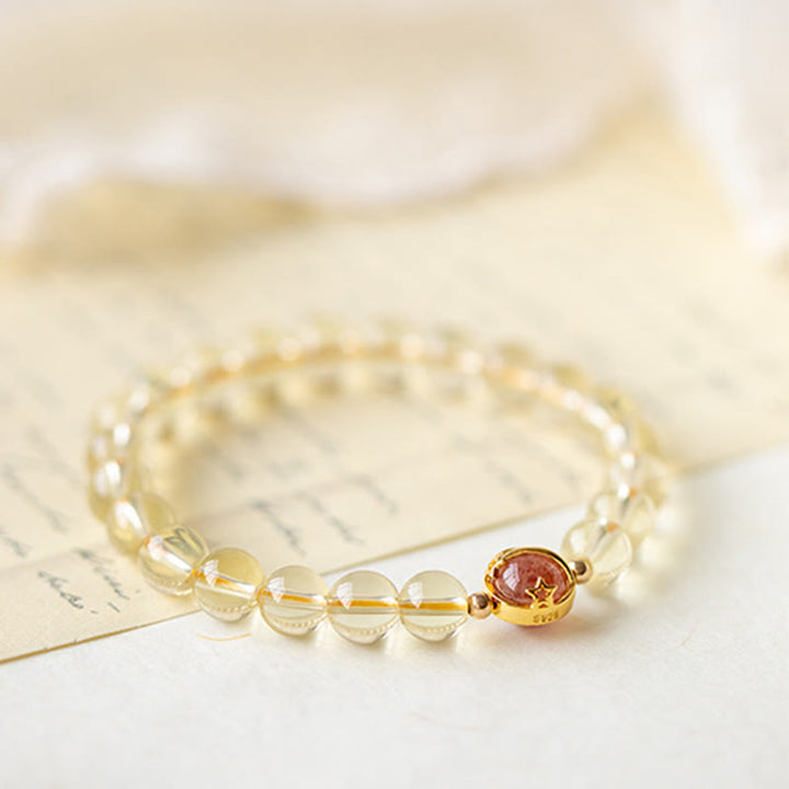 Bracelet de protection étoile en quartz rutile doré et quartz fraise Buddha Stones