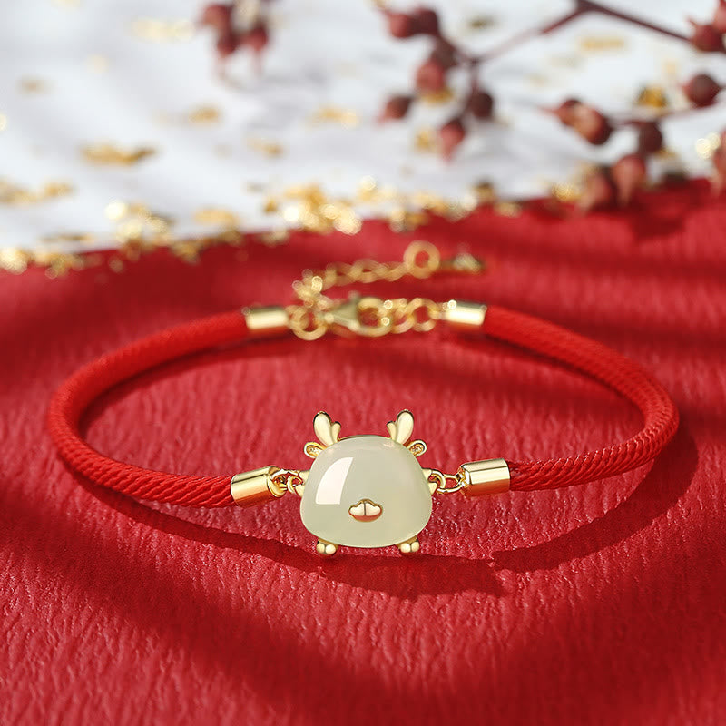 Buddha Stones en argent sterling 925 Année du dragon Jade Hetian naturel Agate rouge Bracelet de protection du dragon mignon Collier Pendentif Boucles d'oreilles